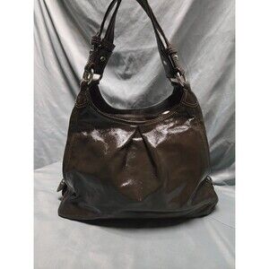 Y2k Coach Patent Leather Maggie Handbag in Grey/Green